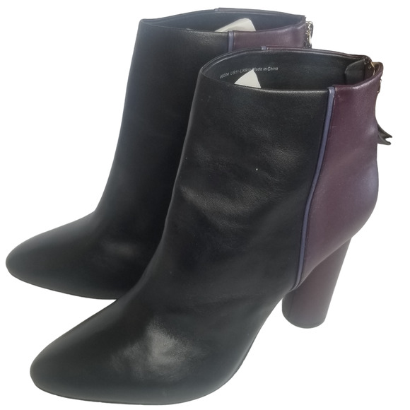 CAbi Bisset Color Block Pointed Toe Leather Booties Black Vino Size 11 - Picture 2 of 16